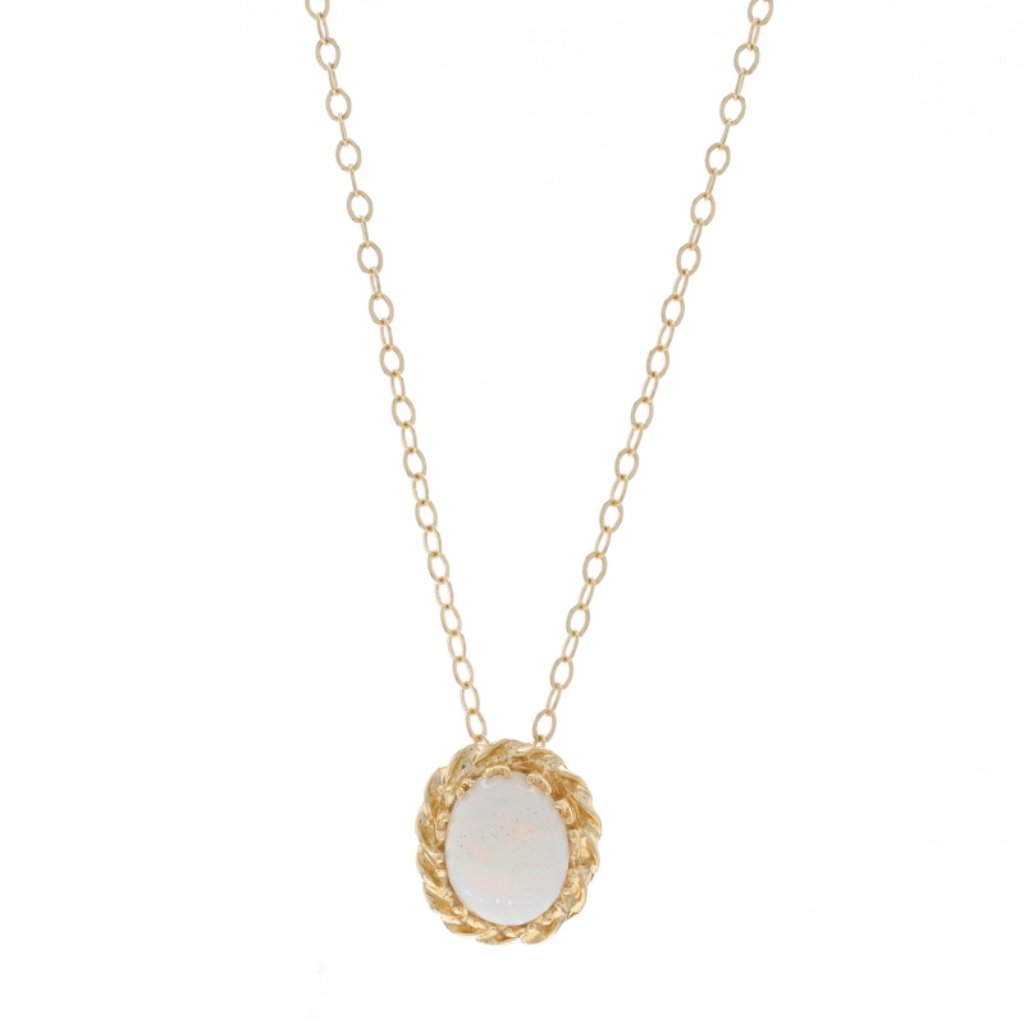 Yellow Gold Australian Opal Pendant Necklace 16" - 14k Oval Cabochon .80ct